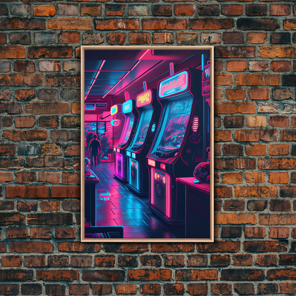 Game Room Decor, Framed Canvas Print, Synthwave Arcade, Boys Room, Gamer Gift, Gaming Wall Art, Video Game Posters, Teen Room