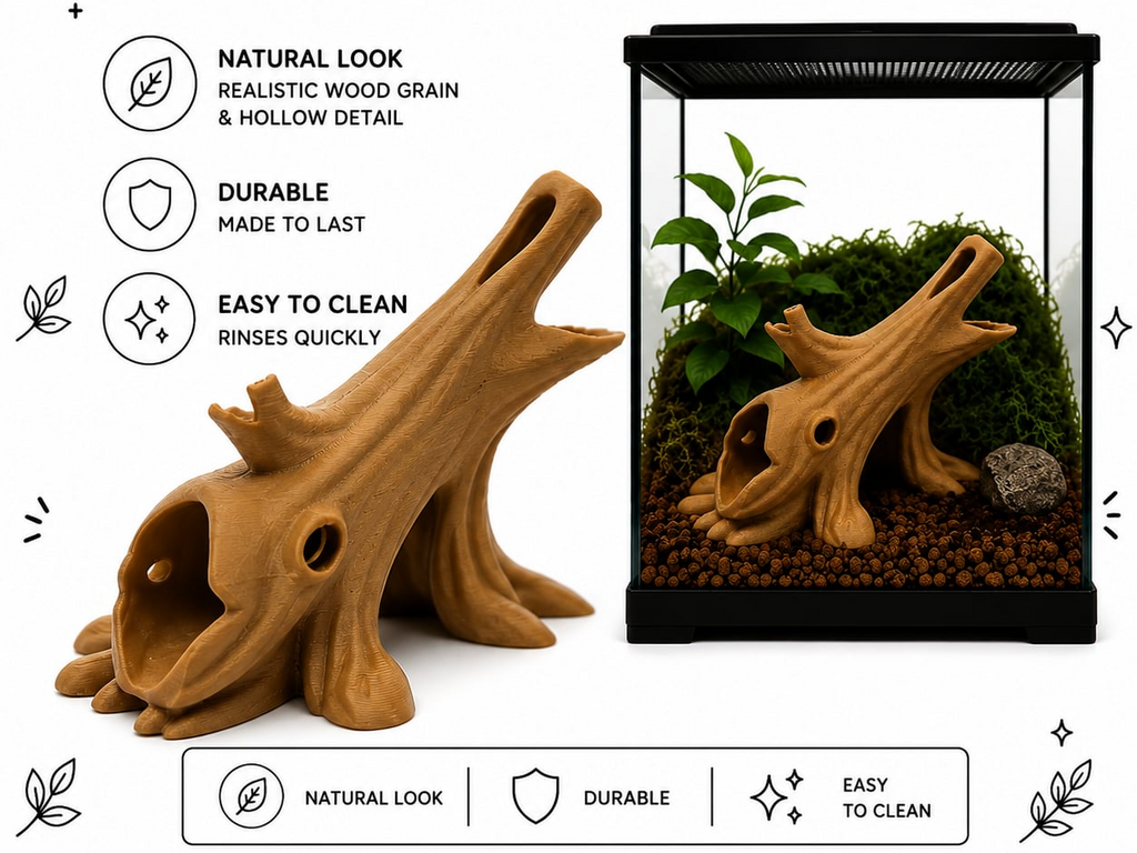 Hollow Log Reptile Hide – Natural Branch Shelter
