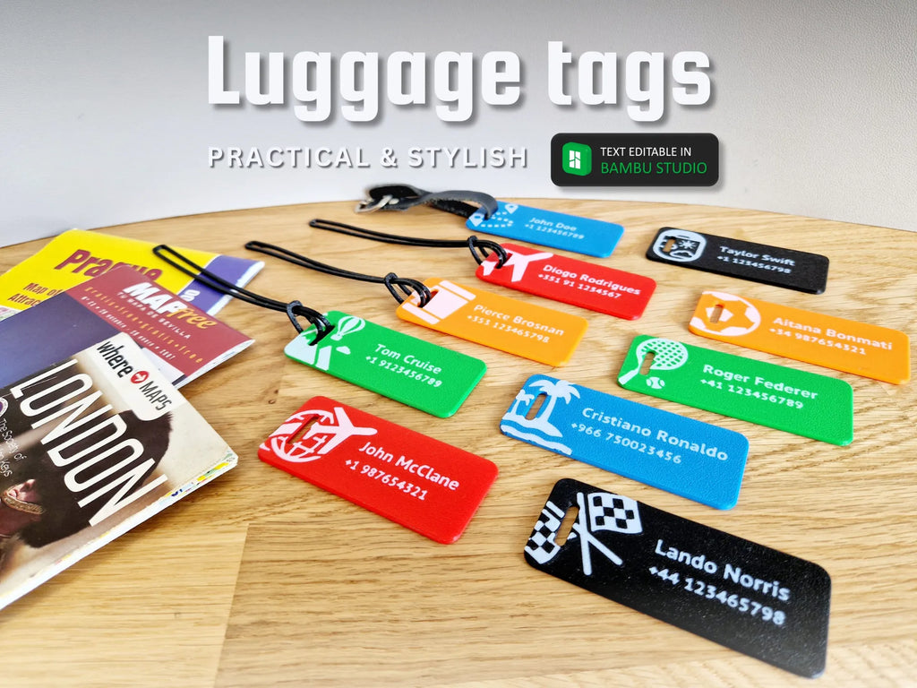 Customizable luggage tags in assorted colors