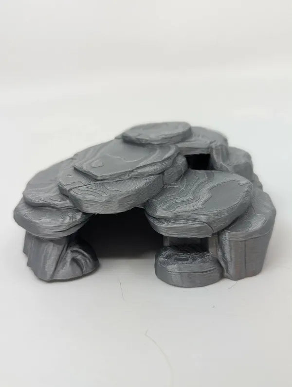 Layered Stone Burrow Reptile Hide - Low-Profile Rock Cave - Decor