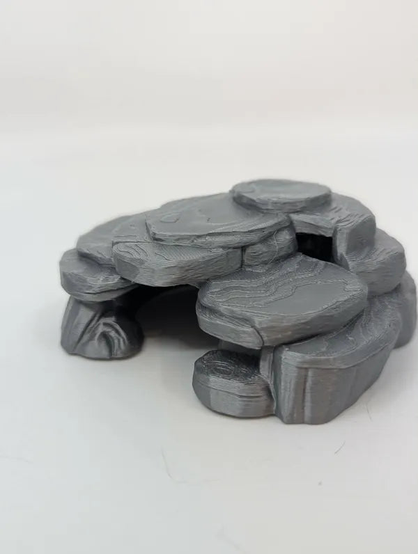 Layered Stone Burrow Reptile Hide - Low-Profile Rock Cave - Decor