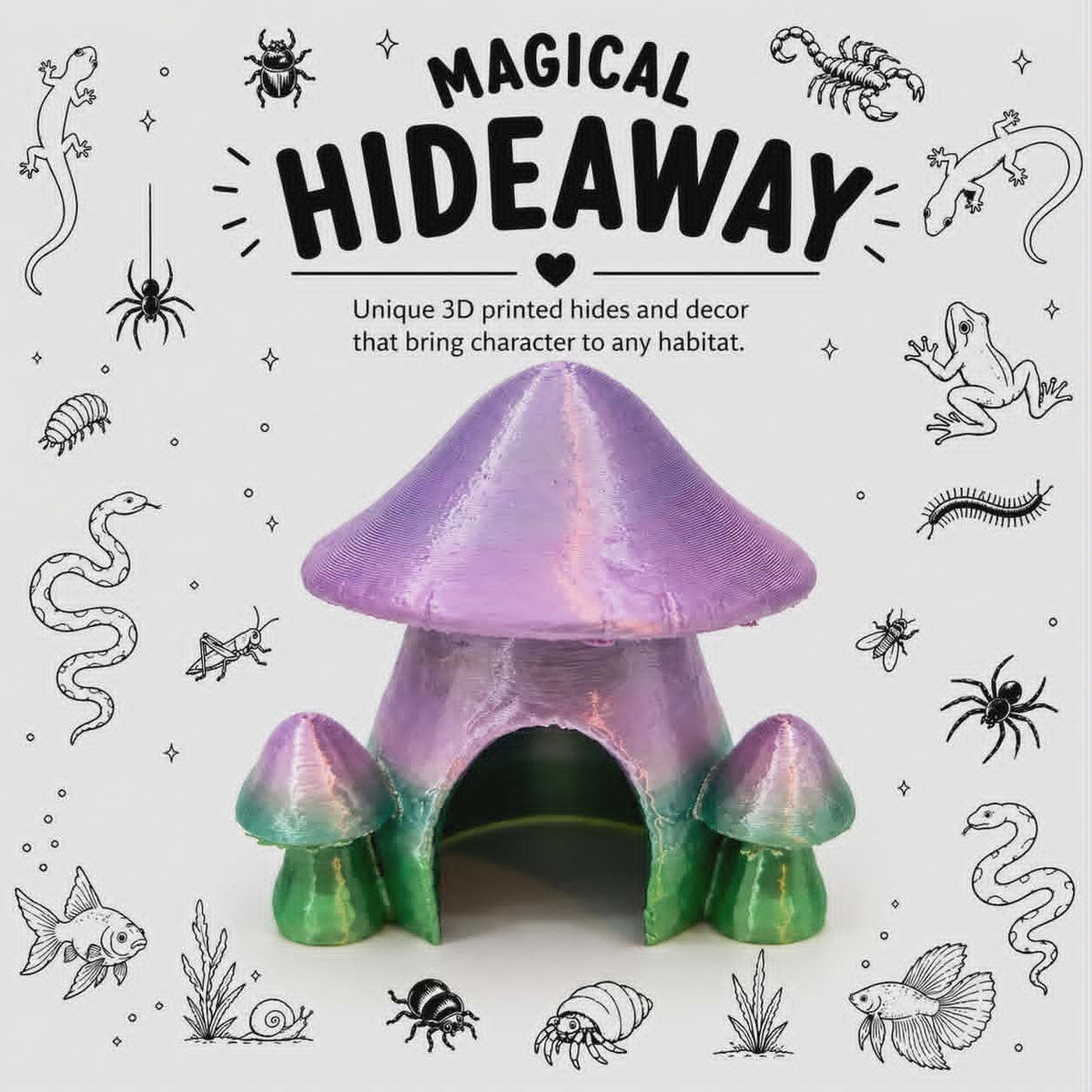 Mushroom Bundle Hide - Enchanted Forest Shelter - Reptile Decor