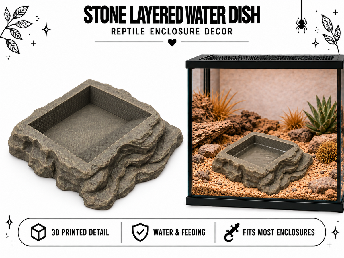 Stone layered reptile water dish, 3D printed
