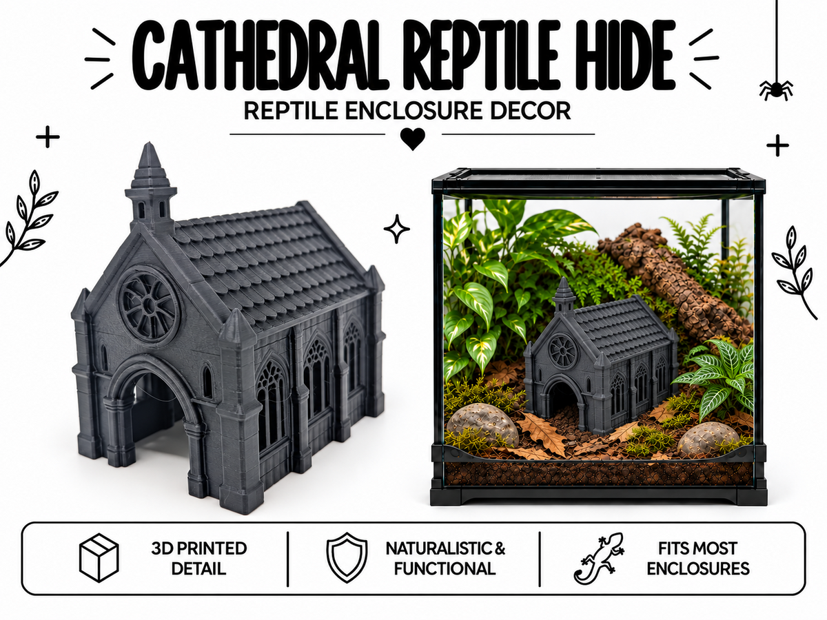Cathedral reptile hide for terrarium, 3D printed