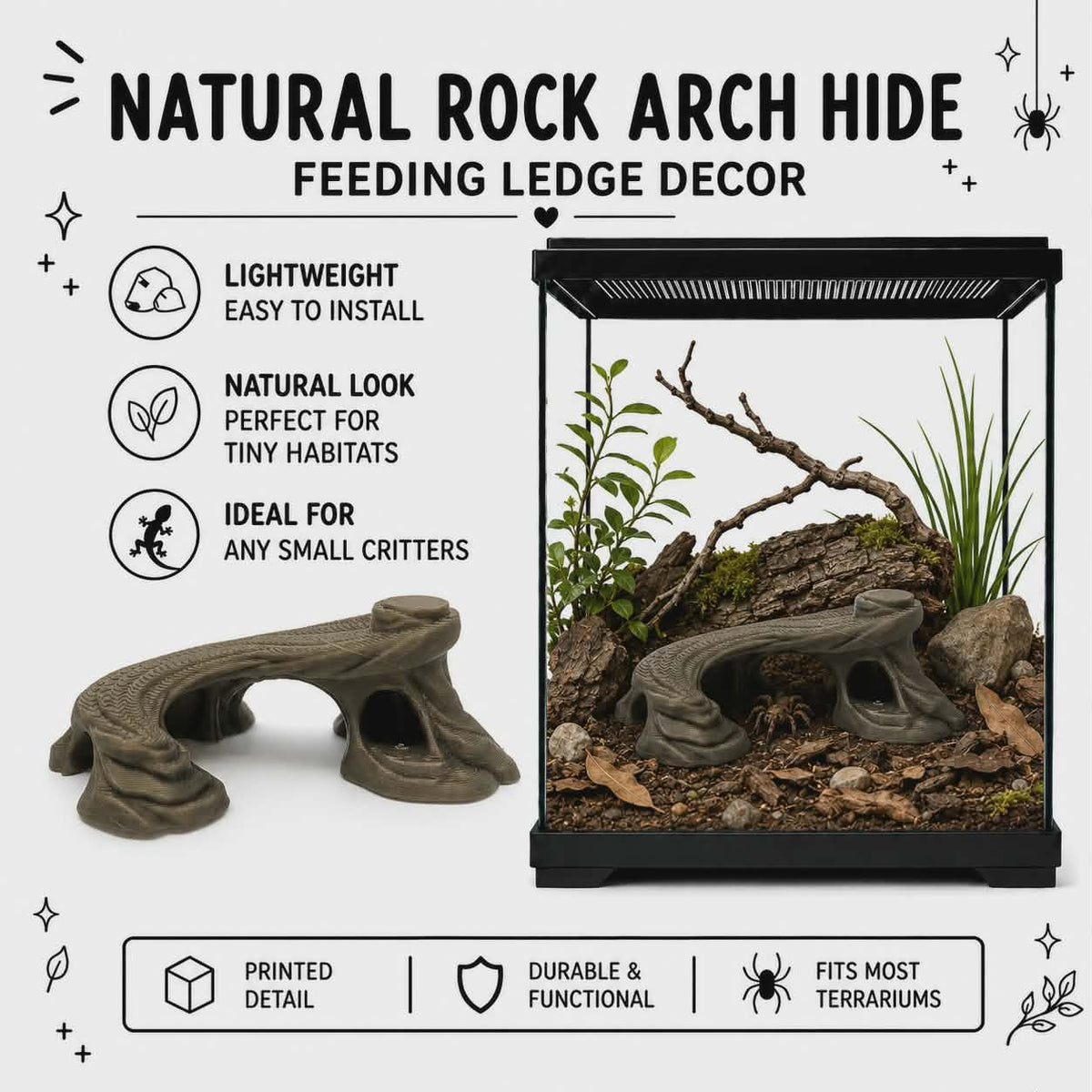 Natural Rock Arch Hide & Feeding Ledge - Reptile Terrarium Decor