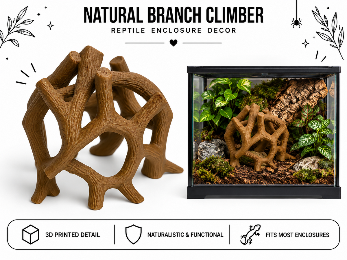 Natural branch reptile climbing hide, 3D printed