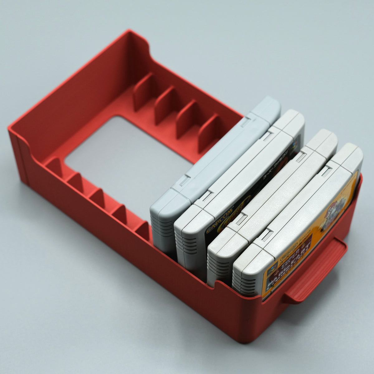 Super Famicom cartridge box with cartridges