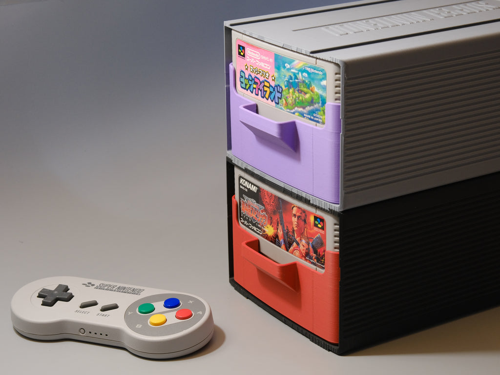 SNES PAL cartridge case with cartridges